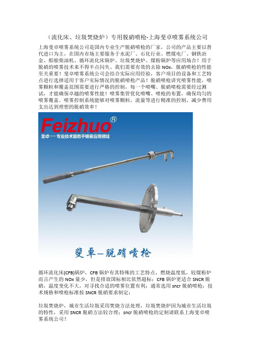 (流化床 垃圾焚烧炉)专用脱硝喷枪-上海斐卓喷系统公司