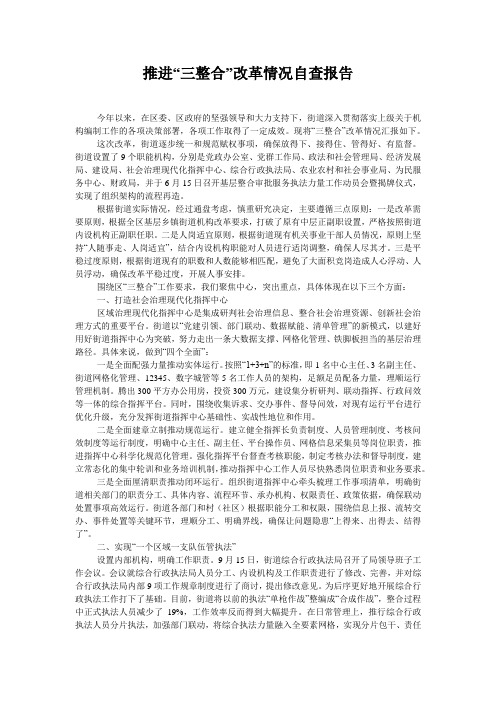 推进“三整合”改革情况自查报告