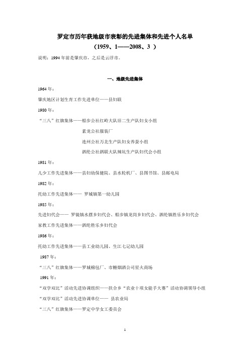 罗定市历年获地级市表彰的先进集体和先进个人名单