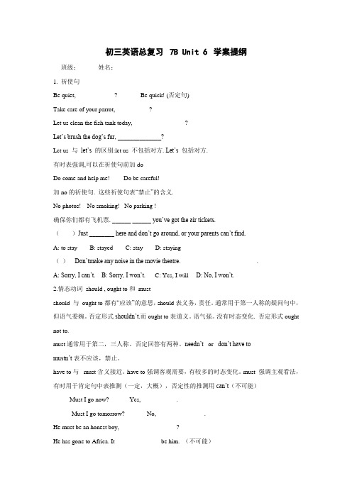 初三英语总复习  7B Unit 6  学案提纲