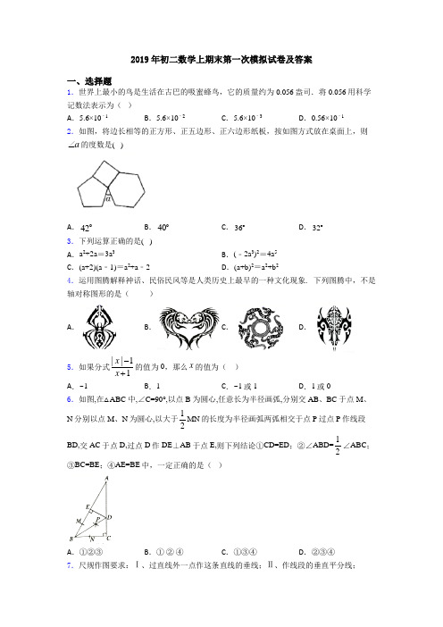 2019年初二数学上期末第一次模拟试卷及答案