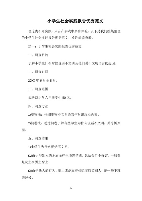 2018小学生社会实践报告优秀范文