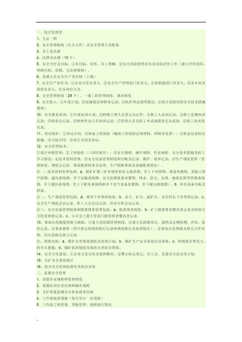 煤矿安全质量标准化记录和台账