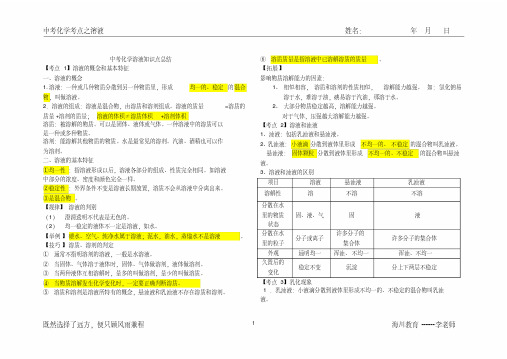 中考化学溶液知识点总结