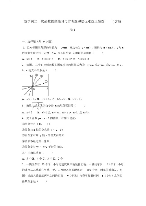 数学初二一次函数提高练习与常考题和培优难题压轴题.doc