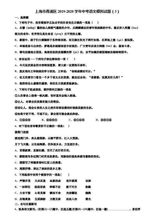 上海市青浦区2019-2020学年中考语文模拟试题(3)含解析