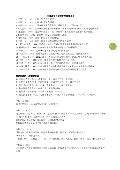 中共成立以来召开的重要会议