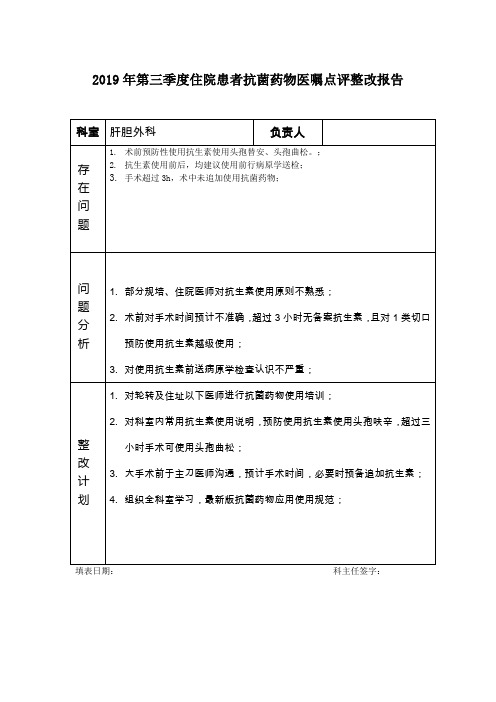 住院患者抗菌药物医嘱点评整改报告