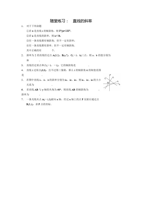 新苏教版高中数学必修二同步练习：2.1.1《直线的斜率》(含答案)
