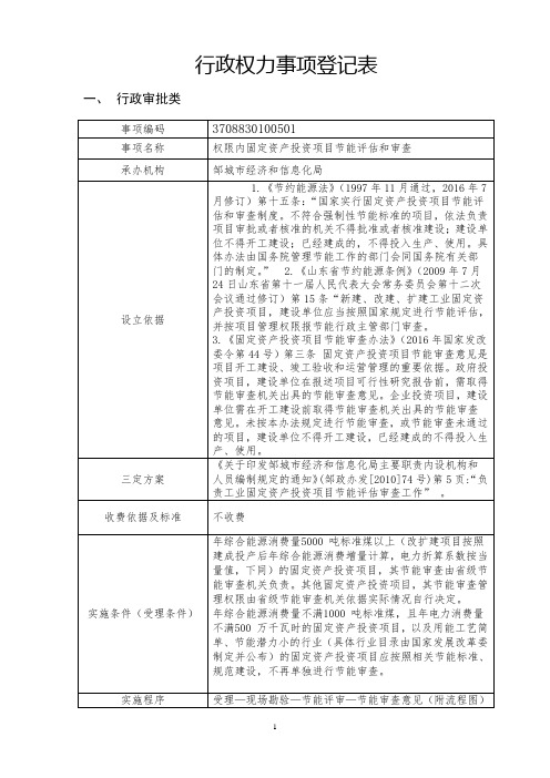 行政权力事项登记表