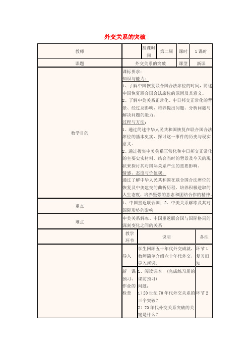 四川省宜宾市一中2017-2018学年高中历史下学期第2周 外交关系的突破教学设计
