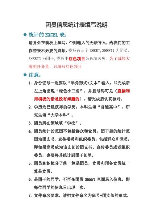 团员信息统计表填写说明