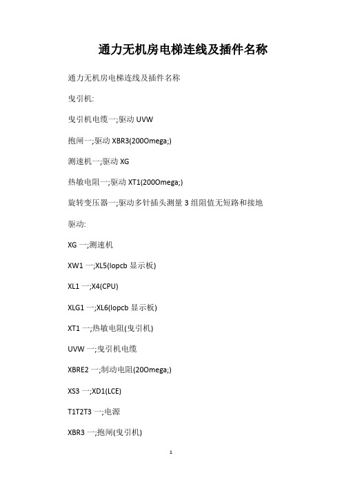 通力无机房电梯连线及插件名称