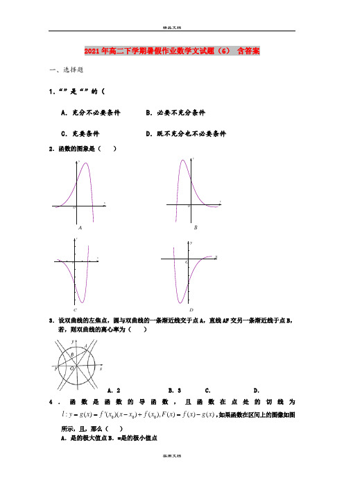 2021年高二下学期暑假作业数学文试题(6) 含答案