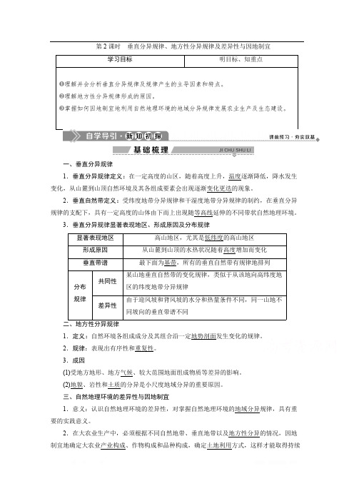 2019-2020学年高中地理学案：第三章 4 第三节  垂直分异规律、地方性分异规律及差异性与因地制宜