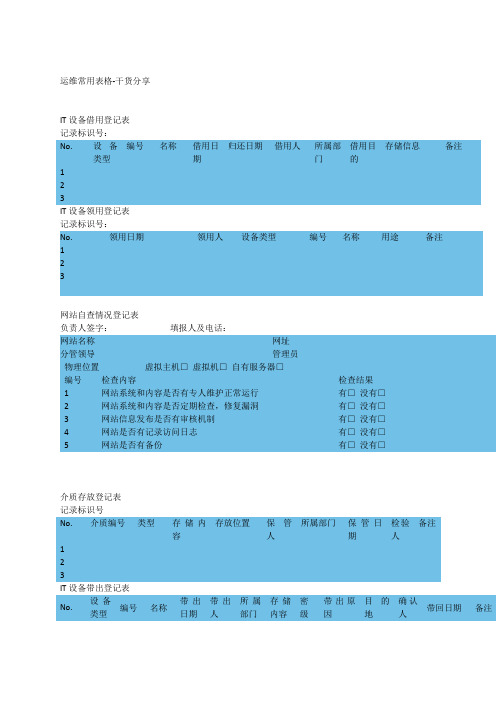 运维常用表格汇总