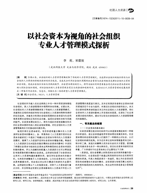 以社会资本为视角的社会组织专业人才管理模式探析