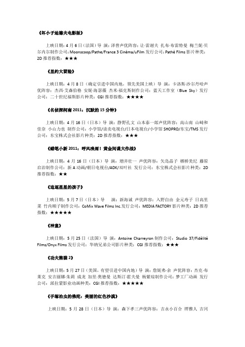 2011年度必看的动画片