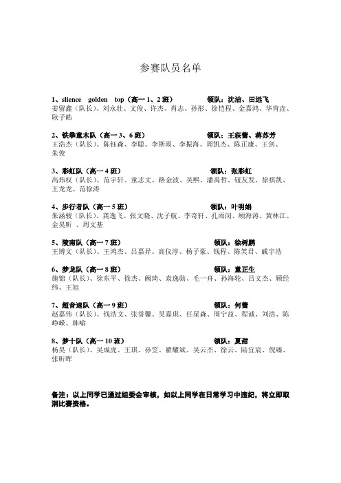 参赛队员名单