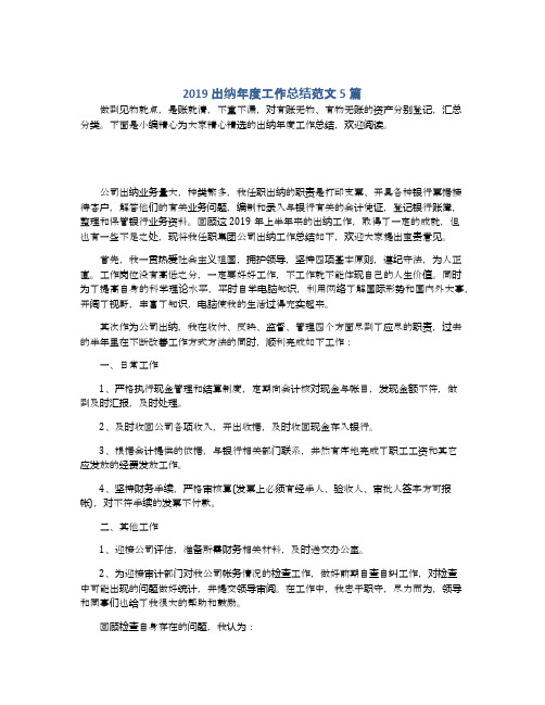 2019出纳年度工作总结范文5篇
