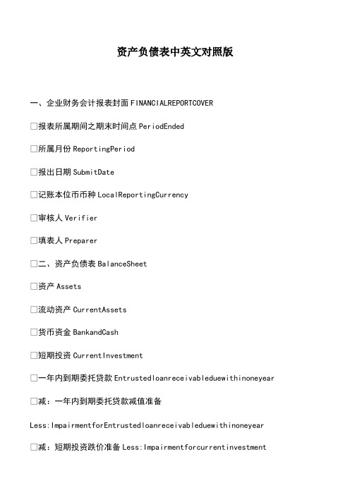 会计经验：资产负债表中英文对照版