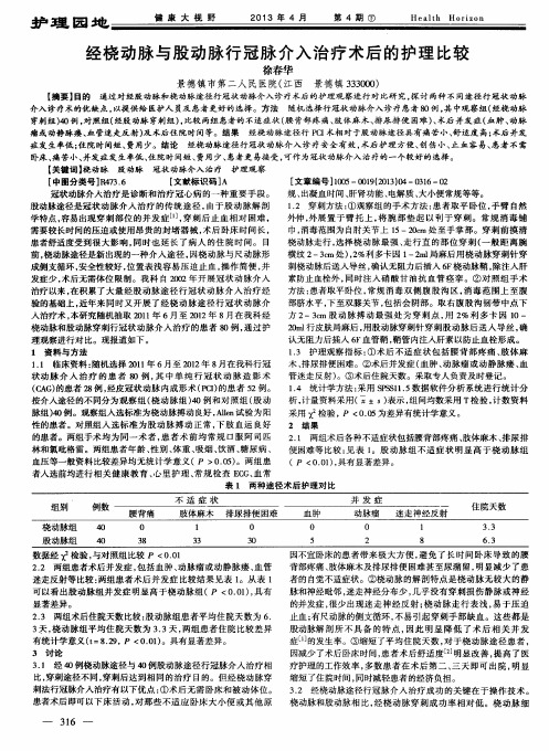 经桡动脉与股动脉行冠脉介入治疗术后的护理比较