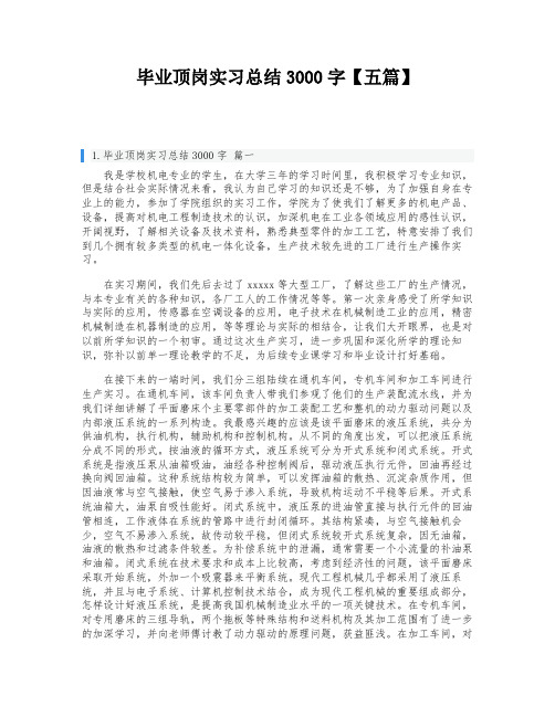 毕业顶岗实习总结3000字【五篇】