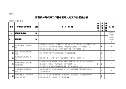 档案工作目标管理认定自查评分表