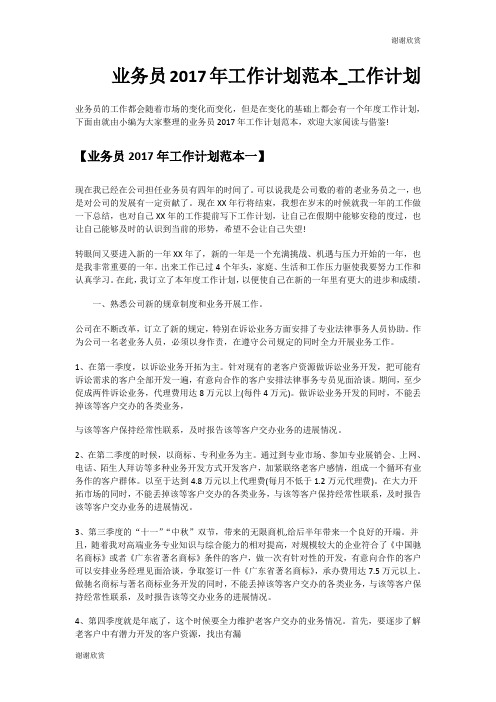 业务员2017年工作计划范本工作计划.doc