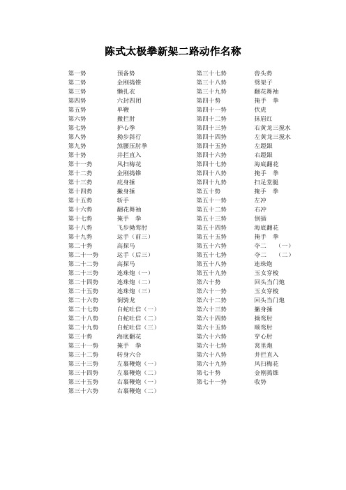 陈式太极拳新架二路动作名称