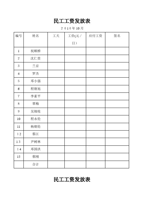 民工工资发放表