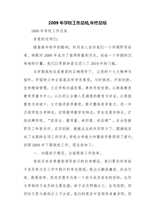 2009年学校工作总结,年终总结【精品范文】