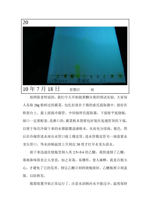 2010大一暑假实验报告提取分离试验