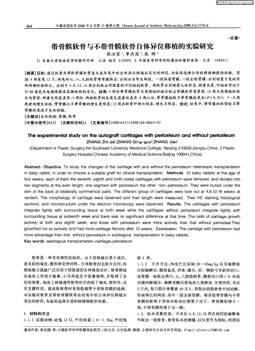 带骨膜软骨与不带骨膜软骨自体异位移植的实验研究