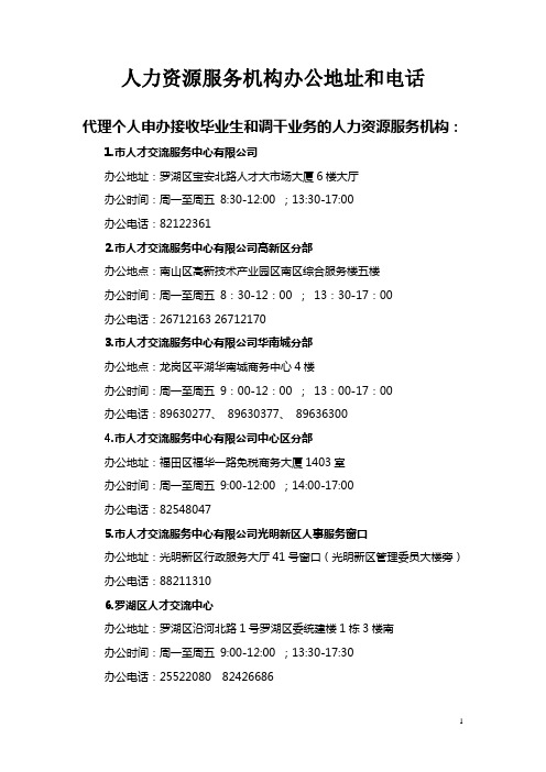 人力资源服务机构办公地址和电话