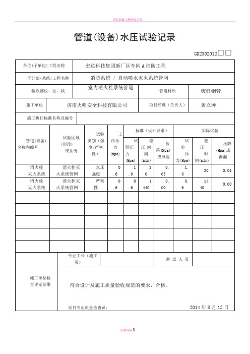 消防隐蔽工程验收记录表