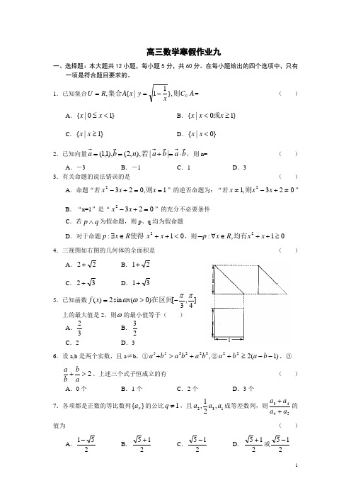 高三数学寒假作业九