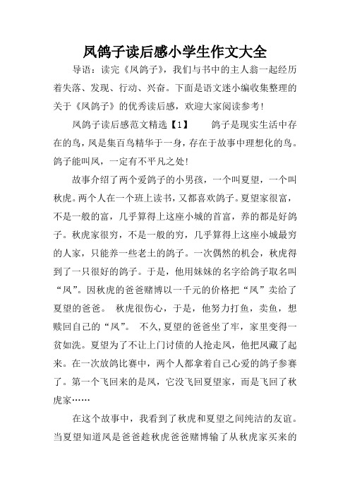 凤鸽子读后感小学生作文大全
