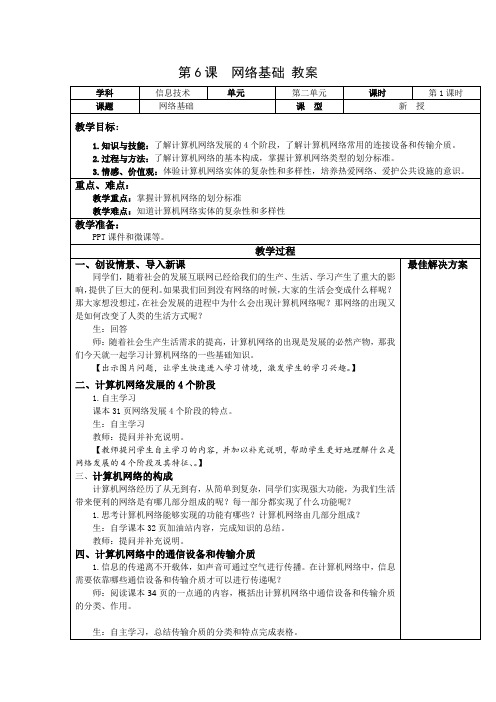 七年级上册信息技术 -第6课 网络基础【教案】