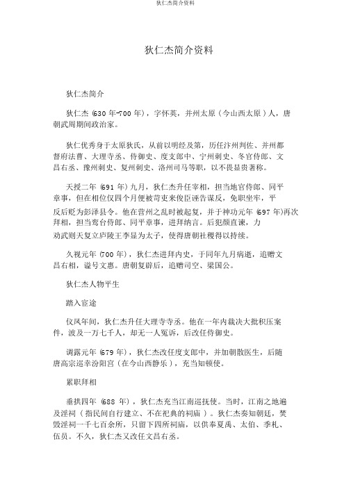 狄仁杰简介资料