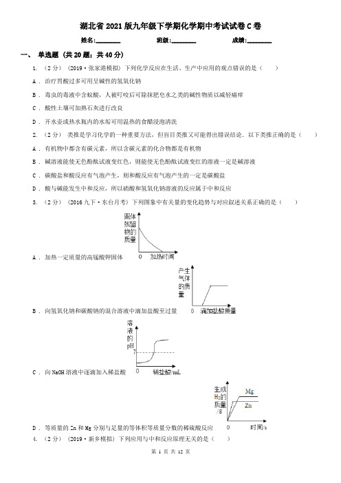 湖北省2021版九年级下学期化学期中考试试卷C卷(新版)