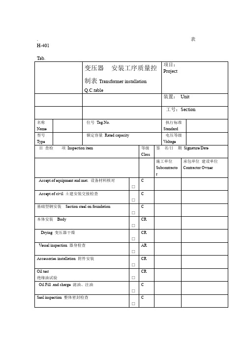 化工施工验收电气仪表表格