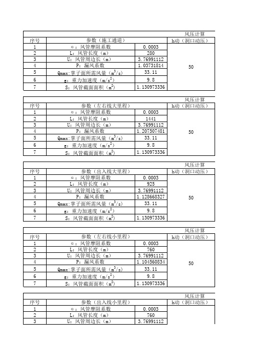 隧道通风计算公式