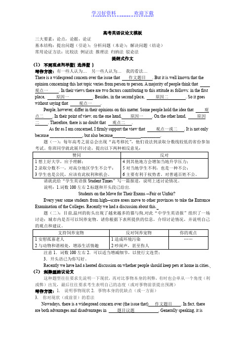 英语议论文模板及范文