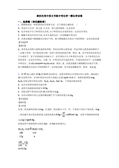 深圳光明中英文书院中考化学一模化学试卷