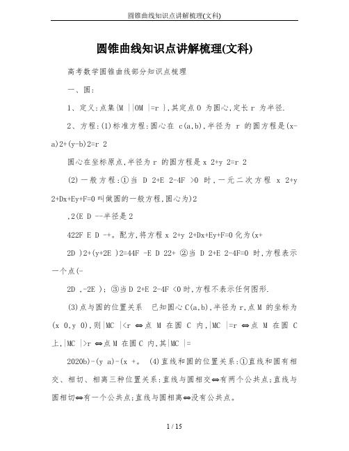 圆锥曲线知识点讲解梳理(文科)