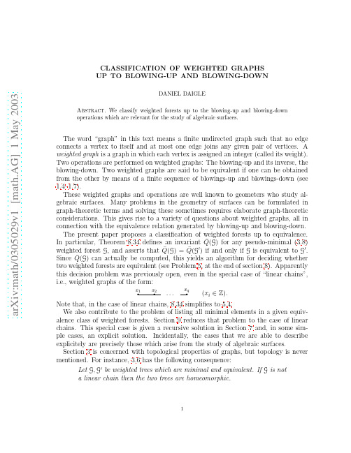 Classification of weighted graphs up to blowing-up and blowing-down