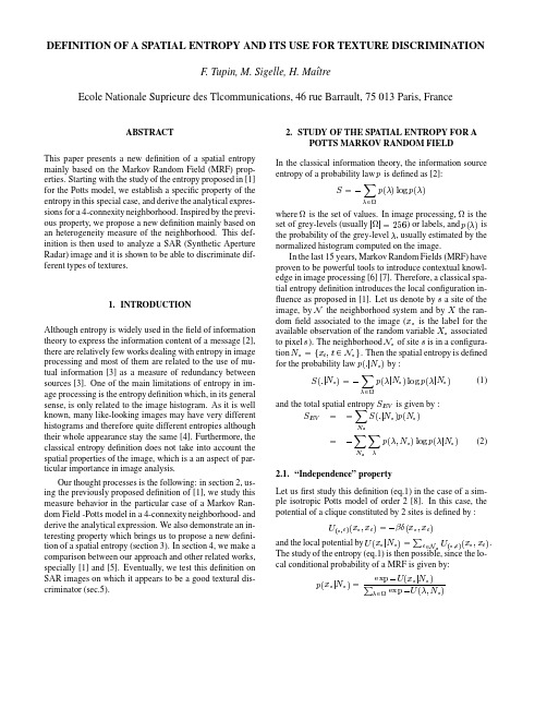 DEFINITION OF A SPATIAL ENTROPY AND ITS USE FOR TEXTURE DISCRIMINATION