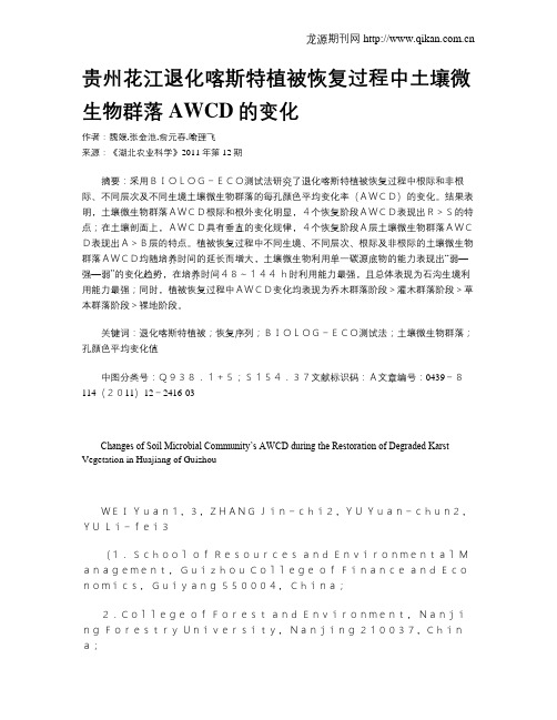 贵州花江退化喀斯特植被恢复过程中土壤微生物群落AWCD的变化