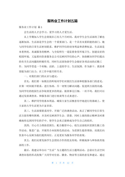服务业工作计划五篇